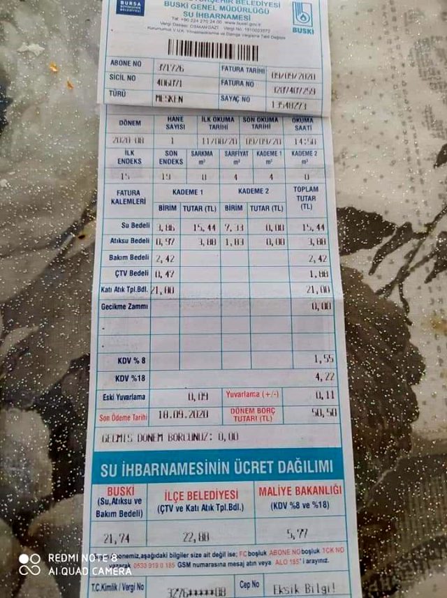 Kullanım miktarı aynı olmasına rağmen İstanbul'da 18 lira olan su faturası Bursa'da 50,50 lira